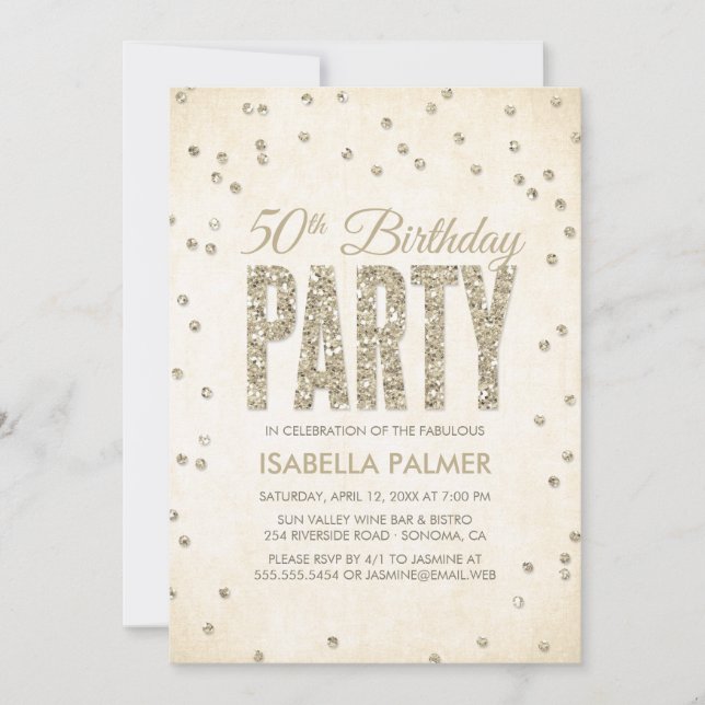 Elegant Gold Confetti 50th Birthday Party Invitation (Front)