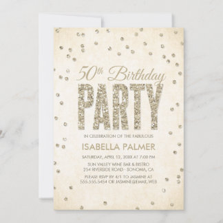 Elegant Gold Confetti 50th Birthday Party Invitation