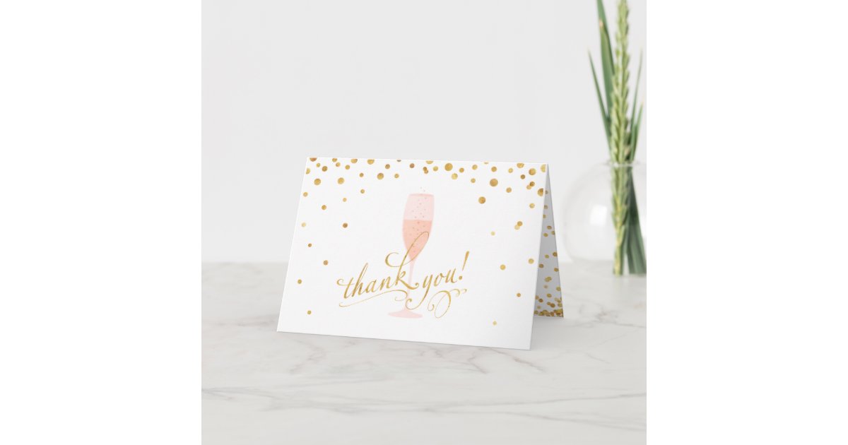 Elegant Gold Confetti and Champagne Thank You Card | Zazzle