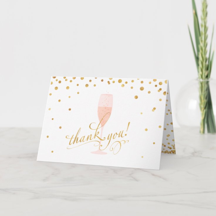 Elegant Gold Confetti and Champagne Thank You Card | Zazzle