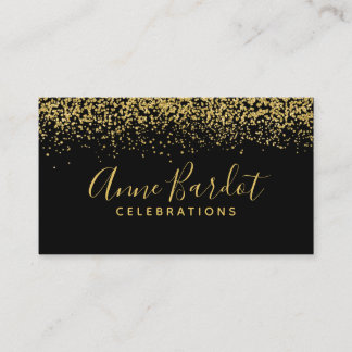 Elegant Gold Confetti & Black Professional Business Card