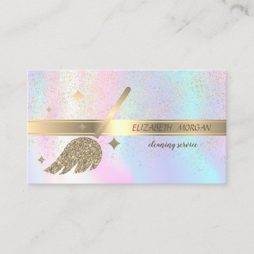 Elegant Gold ConfettiBroomHolographic Business Card