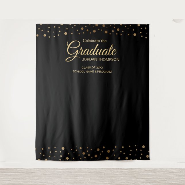 Elegant Gold Confetti Class  backdrop graduation (Front)
