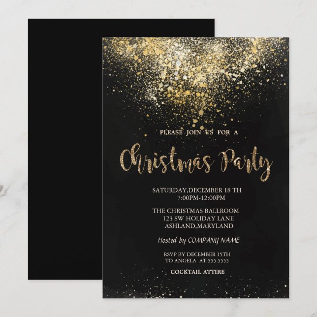 Elegant Gold Confetti Company Christmas Party Invitation (Front/Back)