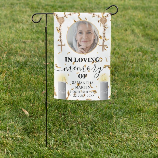 Elegant Gold Confetti Cross Grave Memorial Tribute Garden Flag (In SItu)
