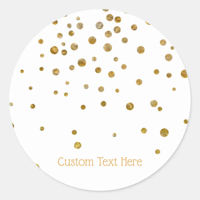 Elegant Gold Confetti Dots Custom Text Classic Round Sticker | Zazzle