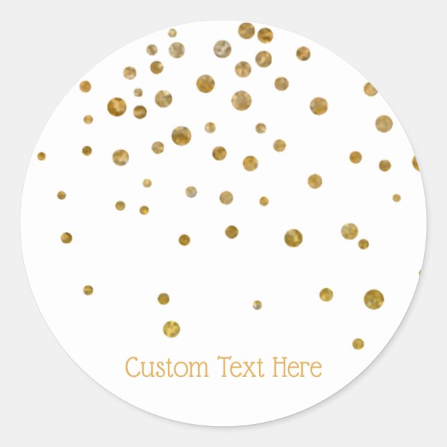 Elegant Gold Confetti Dots Custom Text Classic Round Sticker (Front)