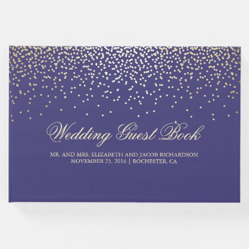 Elegant Gold Confetti Dots Navy Wedding Guest Book