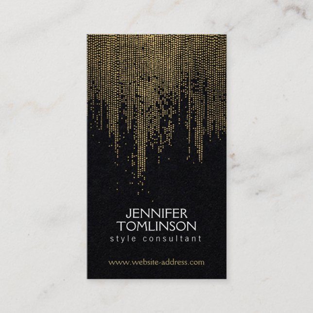 Elegant Gold Confetti Dots Pattern on Black Paper Business Card (Front)