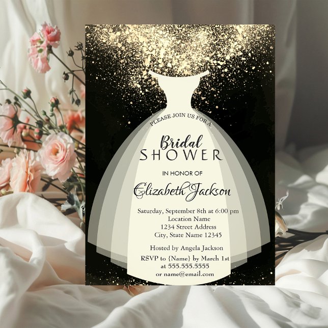 Elegant Gold Confetti, Dress, Bridal Shower Invitation (Creator Uploaded)