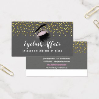 Elegant Gold Confetti Eyelash Extensions Business Card