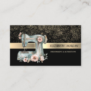 Elegant Gold Confetti,Floral Sewing Machine Business Card