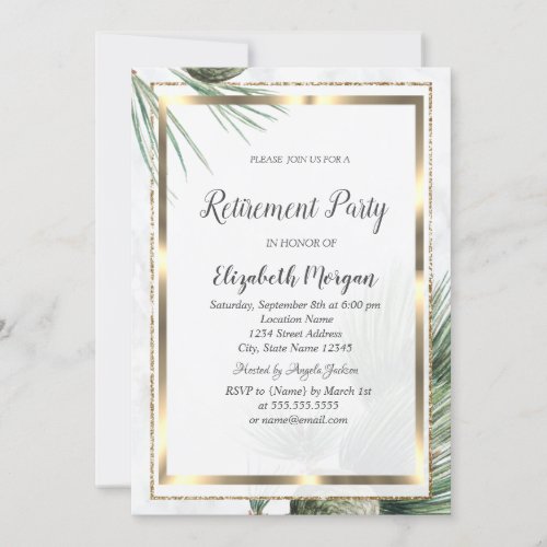 Elegant Gold Confetti Frame Pine Tree Retirement Invitation