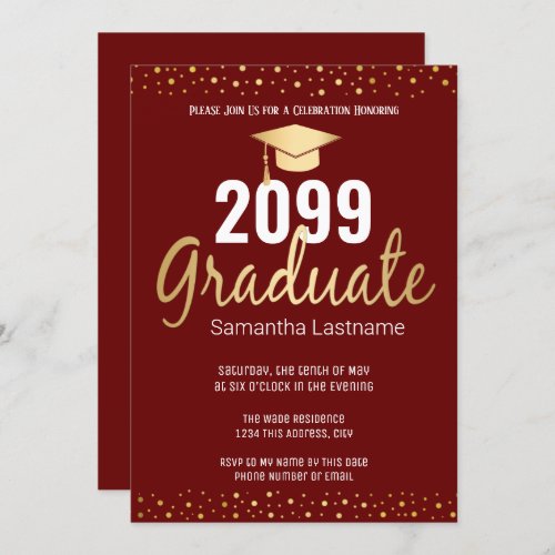 Elegant Gold Confetti Graduate Class of 2022 Invitation