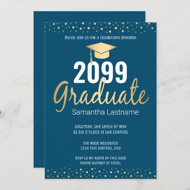 Elegant Gold Confetti Graduate Class of 2022 Invitation (Front/Back)