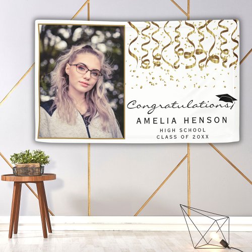 Elegant Gold Confetti Graduate Photo Banner