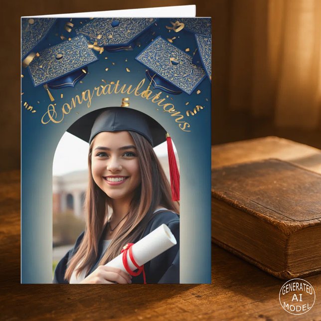 Elegant Gold Confetti Graduation with Photo Arch Card (Creator Uploaded)