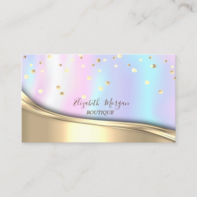 Elegant Gold Confetti,Holographic Business Card (Front)