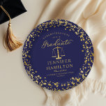 Elegant Gold Confetti Law School Graduation Blue Paper Plates<br><div class="desc">Make your 2025 graduation party unforgettable with this modern suite. Featuring gold confetti on a blue background and elegant calligraphy, it perfectly captures the brilliance of your success. The design can be tailored to meet your specific needs and preferences. Please reach out if you require any color changes, design modifications,...</div>