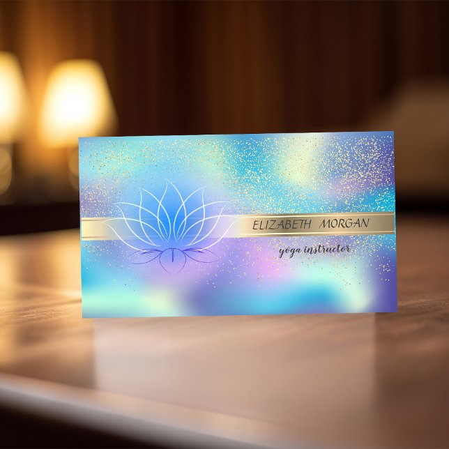 Elegant Gold Confetti,Lotus,Blue Holographic Business Card (Creator Uploaded)