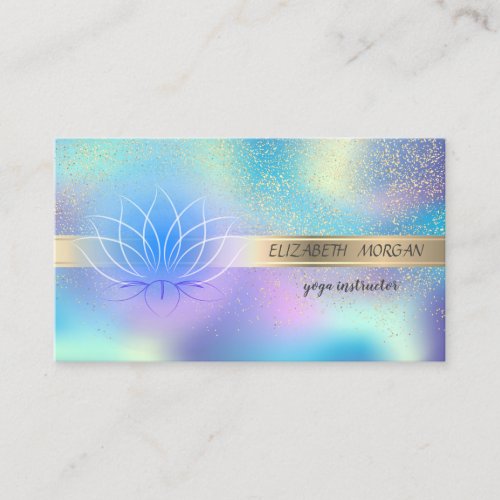 Elegant Gold ConfettiLotusBlue Holographic Business Card