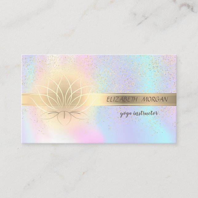 Elegant Gold Confetti,Lotus,Holographic Business Card (Front)