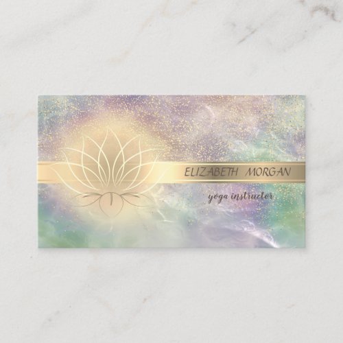 Elegant Gold ConfettiLotusHolographic Opal Business Card