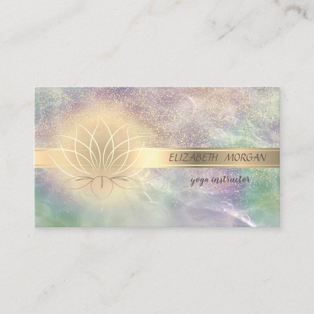 Elegant Gold Confetti,Lotus,Holographic Opal Business Card (Front)