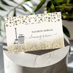 Elegant Gold Confetti Maid Cleaning Glitter Business Card