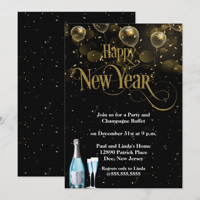 Elegant Gold Confetti New Years Eve Party Invitation (Front/Back)