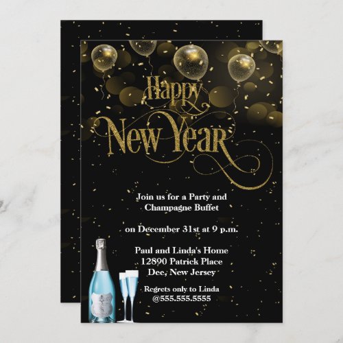 Elegant Gold Confetti New Years Eve Party Invitation