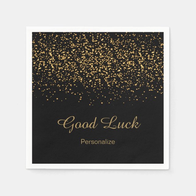 Elegant Gold Confetti on Black Paper Napkins (Front)