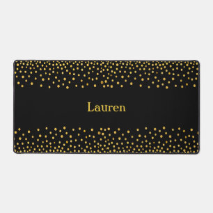 Elegant Gold Confetti on Black Personalized Desk Mat