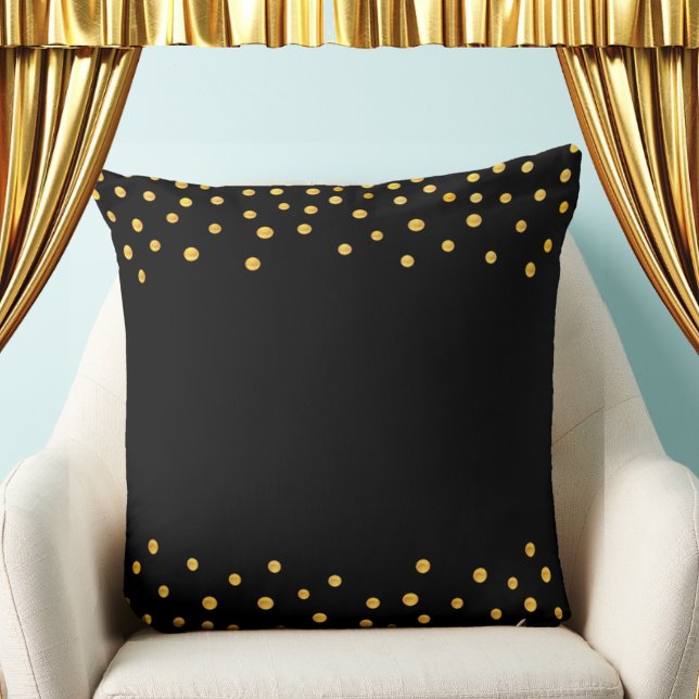 Elegant Gold Confetti on Black Throw Pillow (Creator Uploaded)