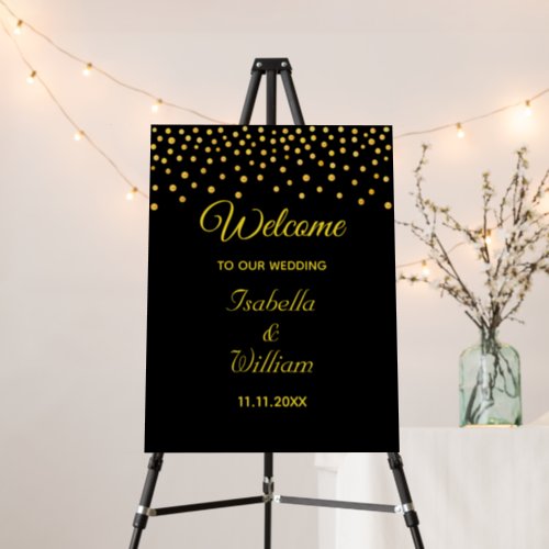 Elegant Gold Confetti on Black Wedding Welcome Foam Board