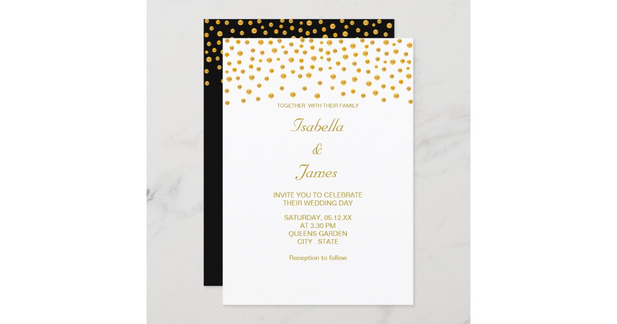 Elegant Gold Confetti on Black & White Invitation | Zazzle