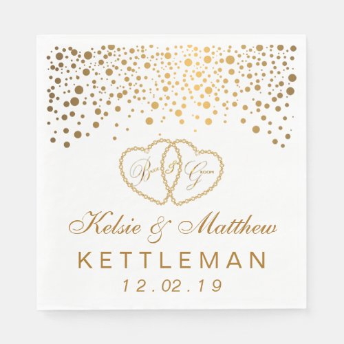 Elegant Gold Confetti on White Background Paper Napkins