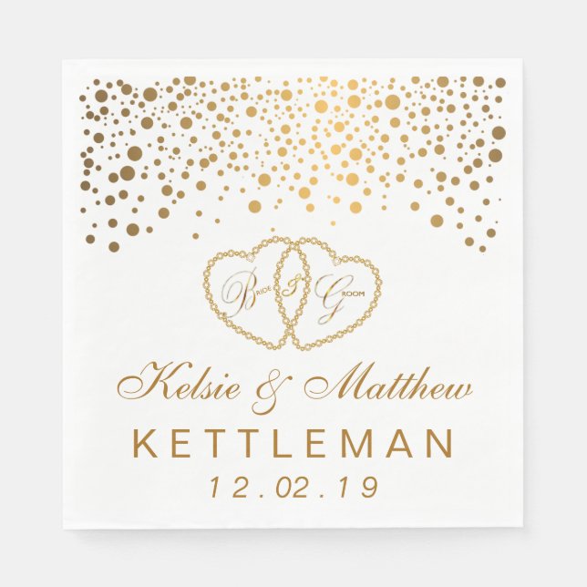 Elegant Gold Confetti on White Background Paper Napkins (Front)