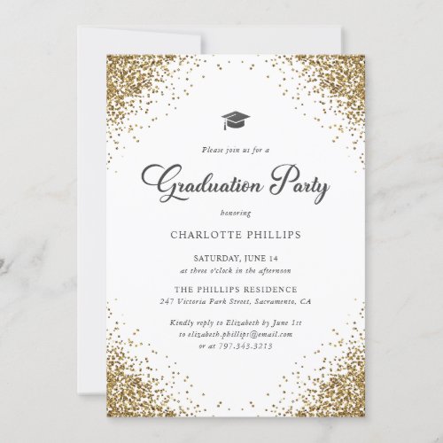 Elegant Gold Confetti Photo Grad Party Invitation