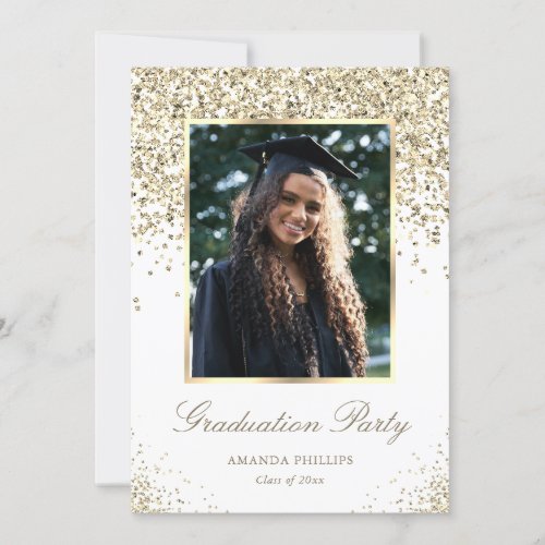Elegant Gold Confetti Photo Graduation Party Invitation