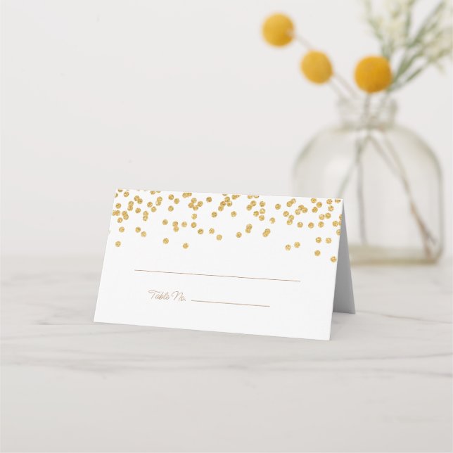 Elegant Gold Confetti Place Card (Front)