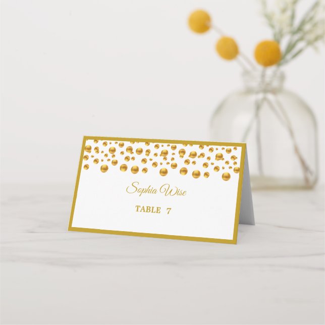 Elegant Gold Confetti Place Card (Front)