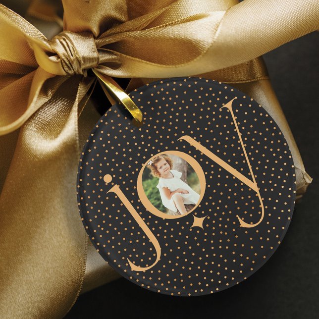 Elegant Gold Confetti Polka Dot Pattern Joy Photo  Ornament (Elegant Gold Confetti Polka Dot Pattern Joy Photo Ornament)