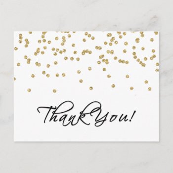 Elegant Gold Confetti Polka Dots Photo Thank You! Postcard by weddingsNthings at Zazzle