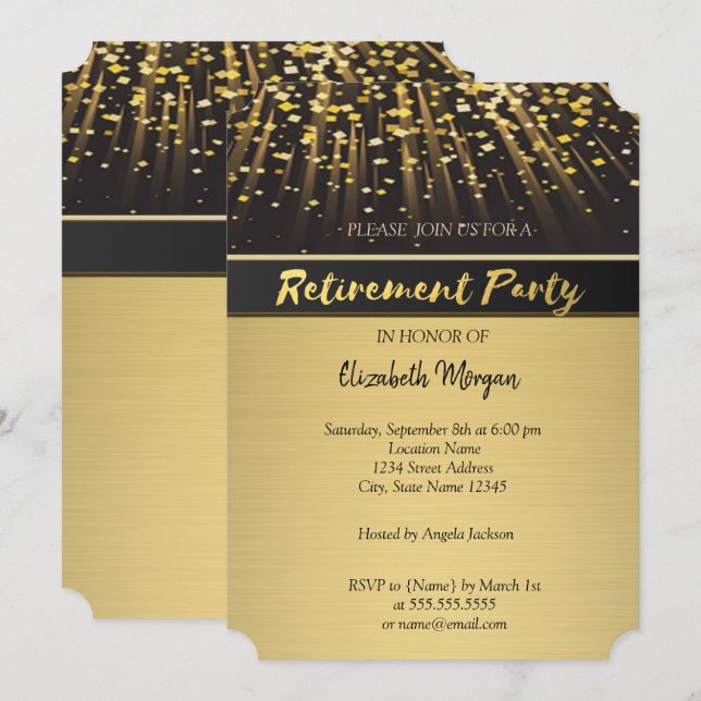 Elegant Gold Confetti  Retirement Party Invitation (Front/Back)