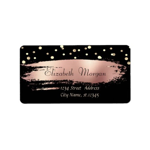 Elegant  Gold Confetti Rose Gold Brush Stroke Label