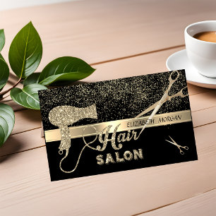 Elegant Gold Confetti,Scissors,Hairdryer Business Card