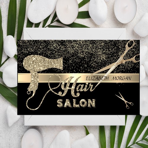 Elegant Gold ConfettiScissorsHairdryer Business Card