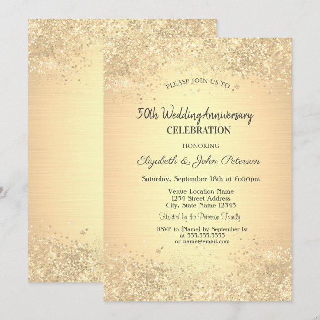 Elegant Gold Confetti Wedding Anniversary Invitation (Front/Back)