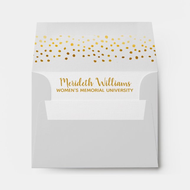 Elegant Gold Confetti White Custom Graduation Envelope (Back (Bottom))